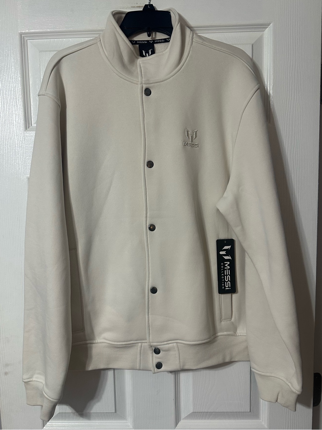 Nwt Men’s Messi Collection Cream Snap-Front Jacket - Minimalist Style Size Large